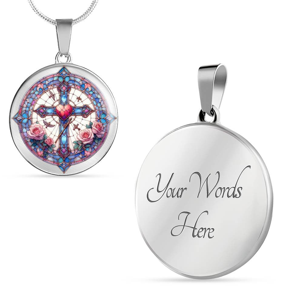 Stained Glass Look Sacred Heart Cross Necklace