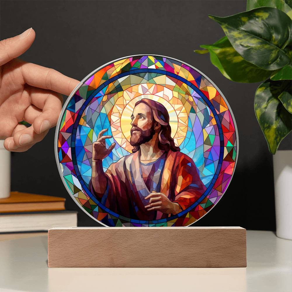 Jesus Stained Glass Style Catholic Plaque