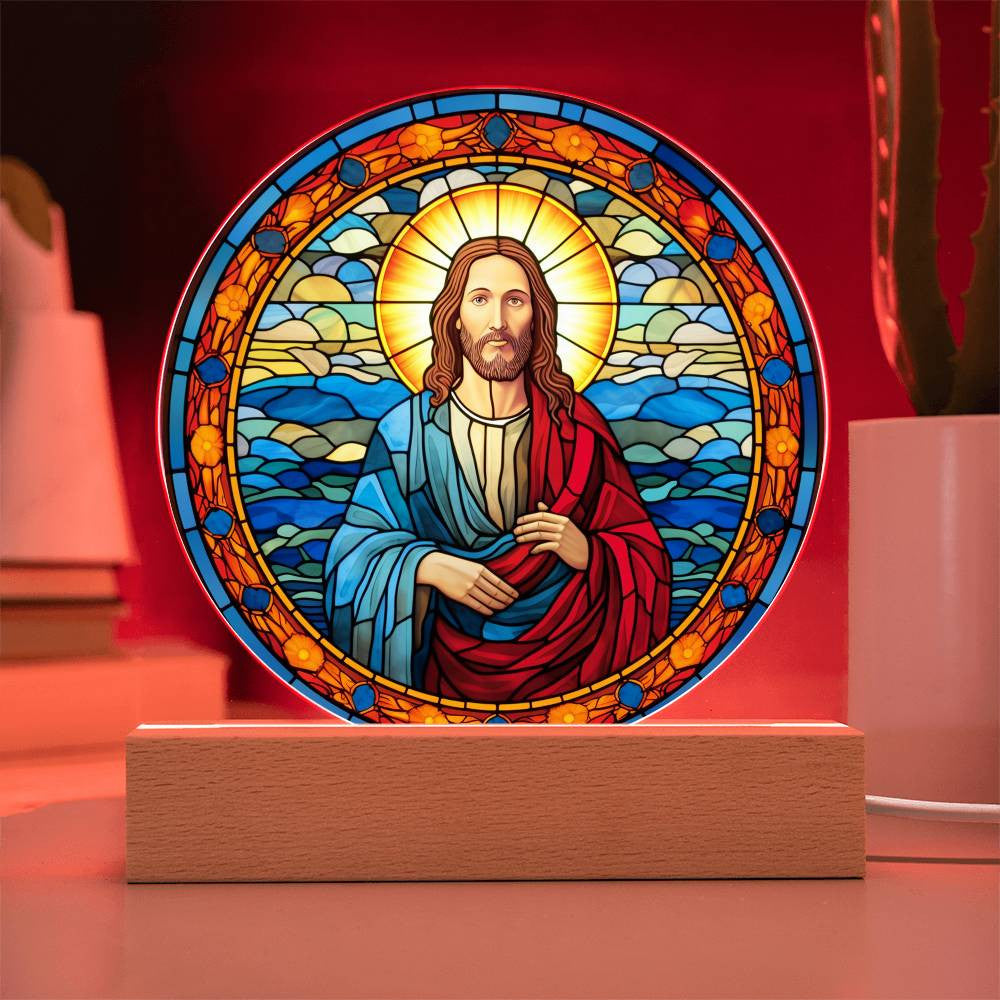 Jesus Modern Stained Glass Look Plaque