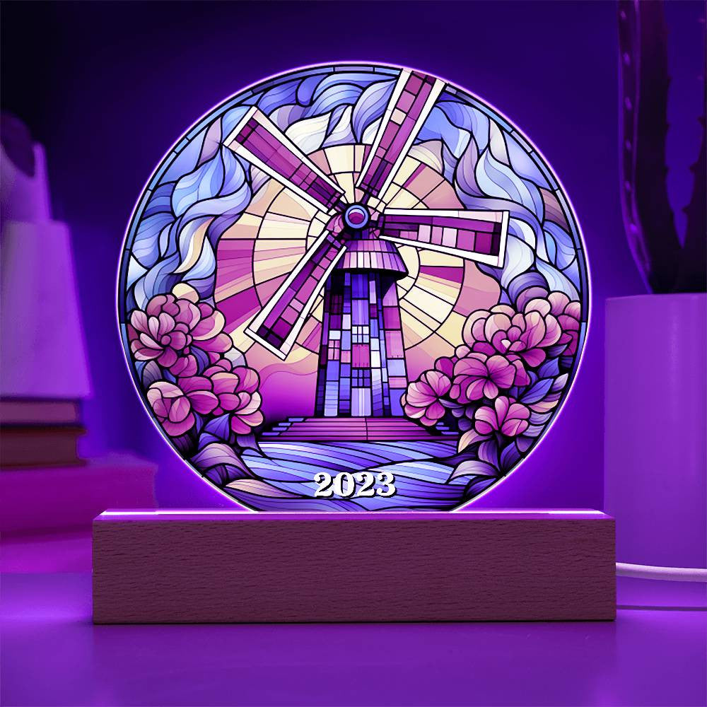 Stained Glass Windmill Acrylic Circle Plaque