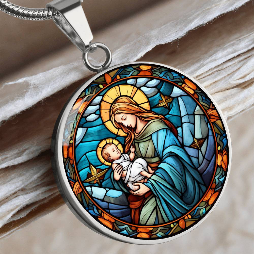 Mary and Baby Jesus, Stained Glass Look Plaque