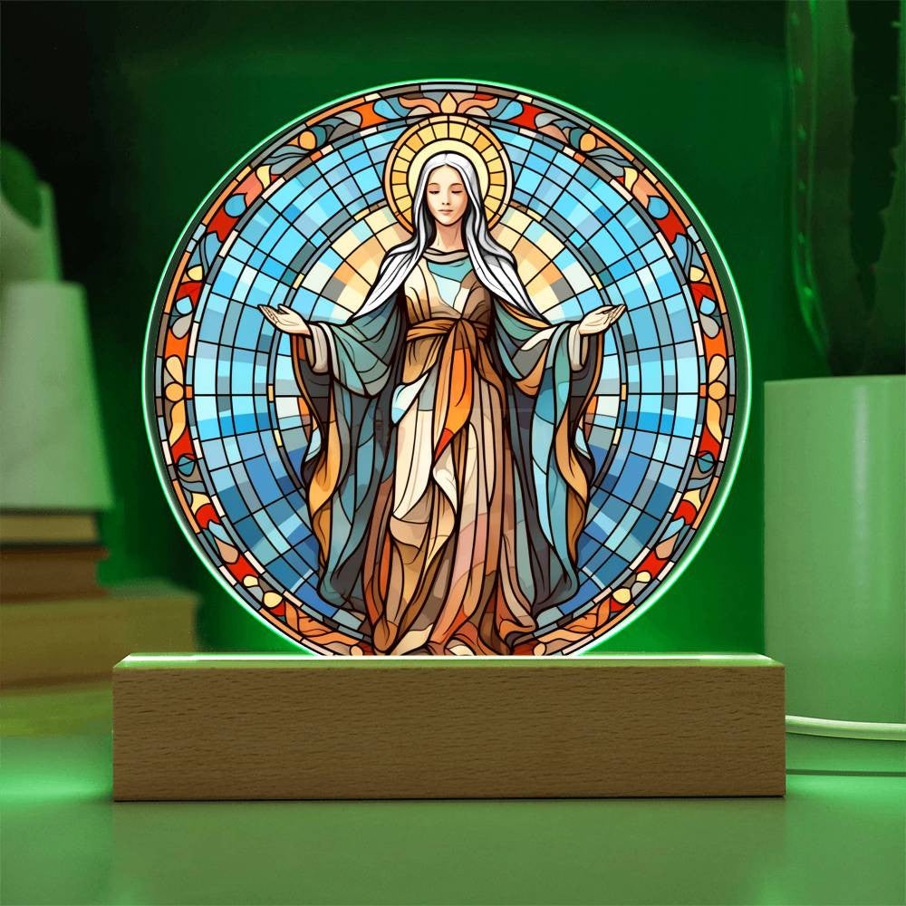 Orthodox Catholic Blessed Virgin Mary Stained Glass Style Plaque