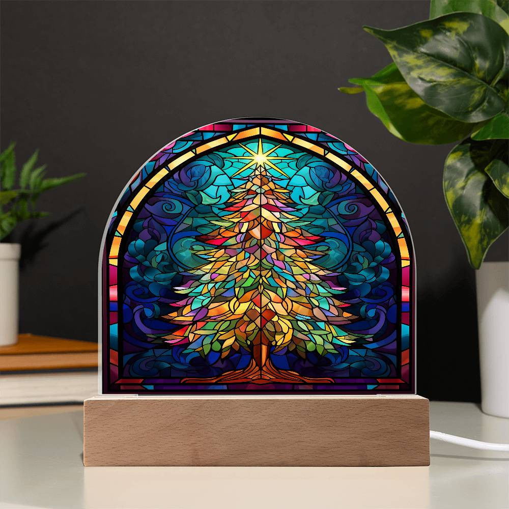 Christmas Tree Stained Glass Style Acrylic Dome Plaque