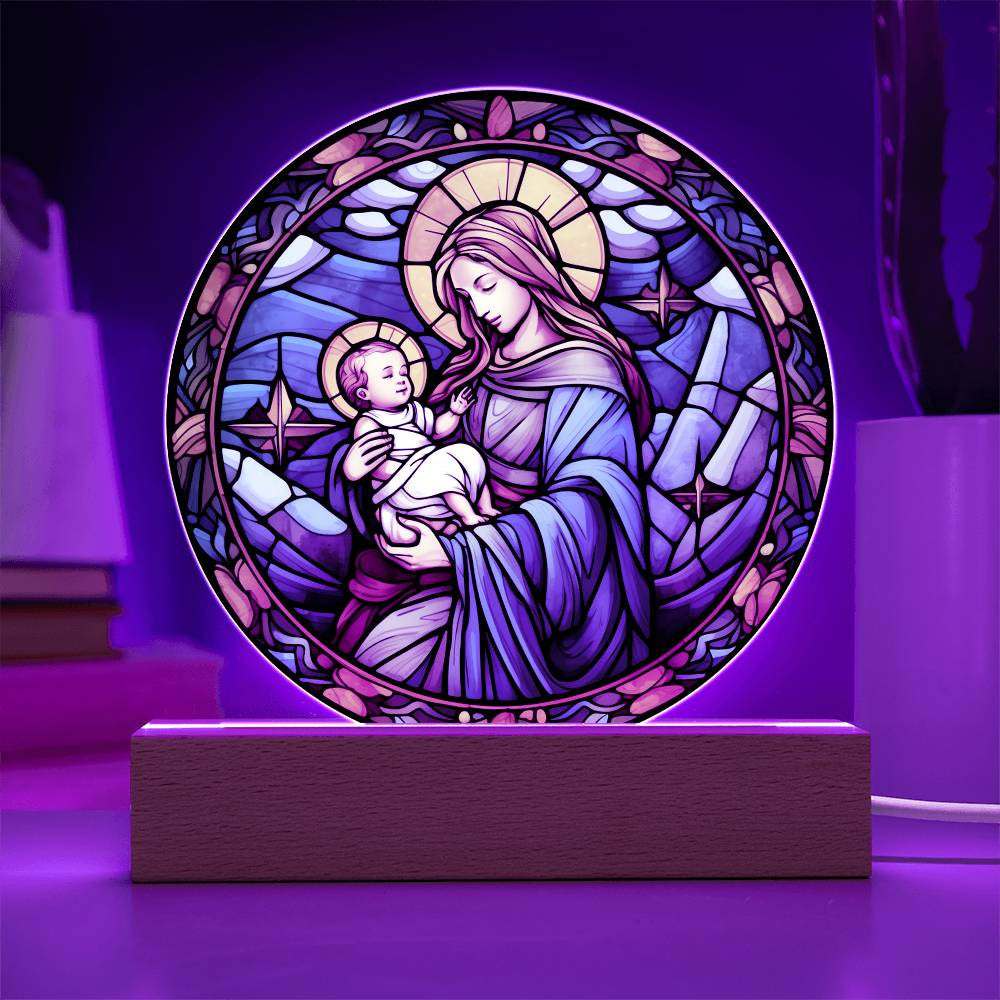 Mary and Baby Jesus, Stained Glass Look Plaque