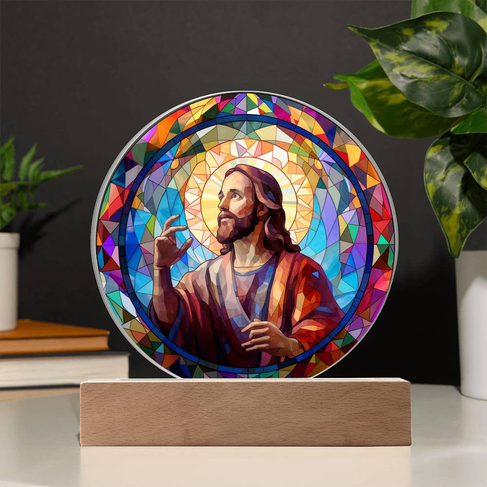 Jesus Stained Glass Style Catholic Plaque