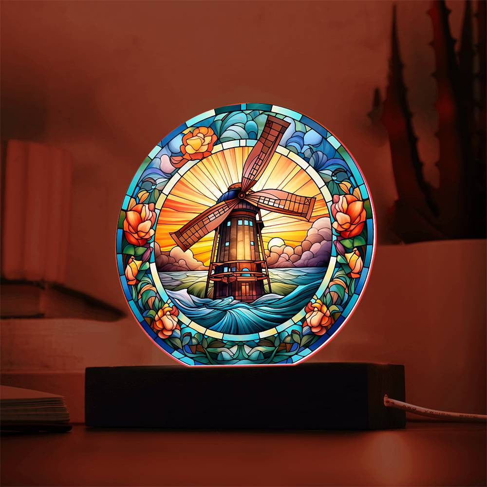 Stained Glass Windmill Acrylic Circle Plaque