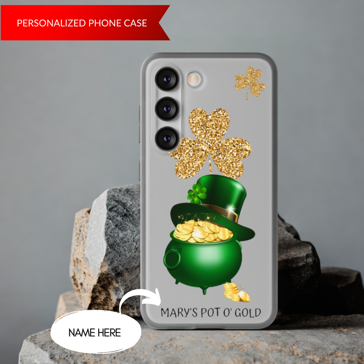 Personalized Irish Pot of Gold Phone Case - Samsung s10 - s23 Ultra, iPhone 7 - 14 Pro Max