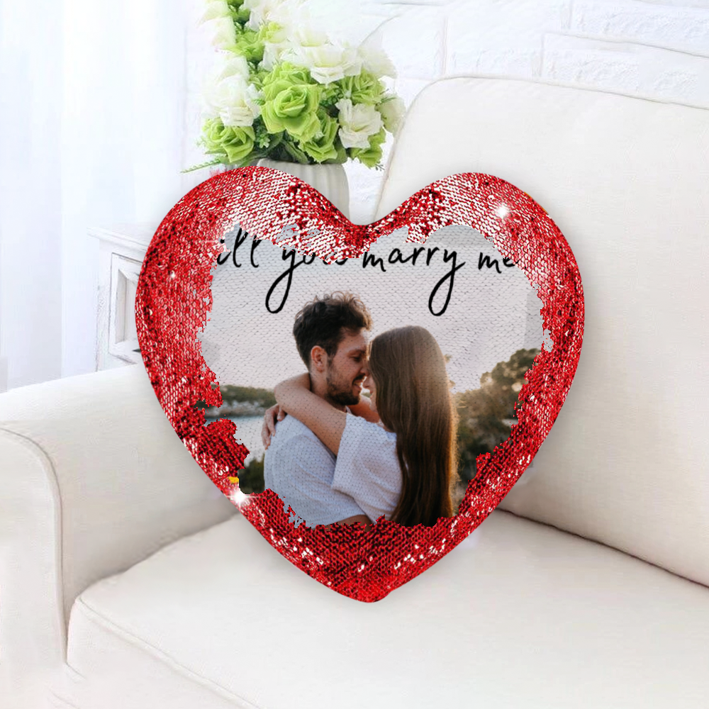 Will You Marry Me Heart Sequin Pillow Cover