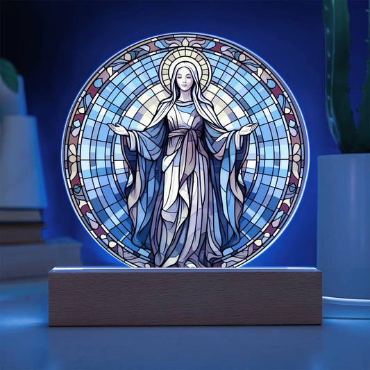 Orthodox Catholic Blessed Virgin Mary Stained Glass Style Plaque