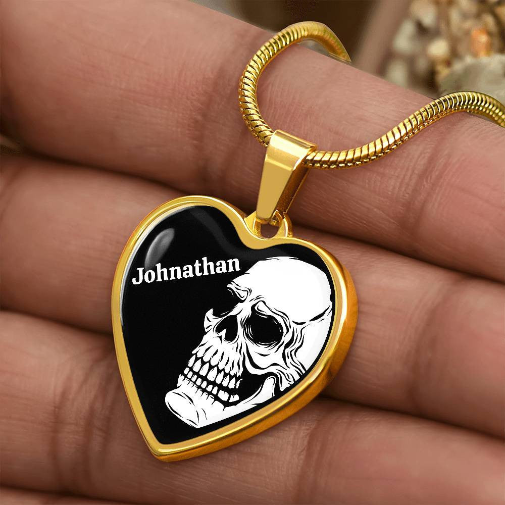 Skull Heart with Name Pendant Necklace