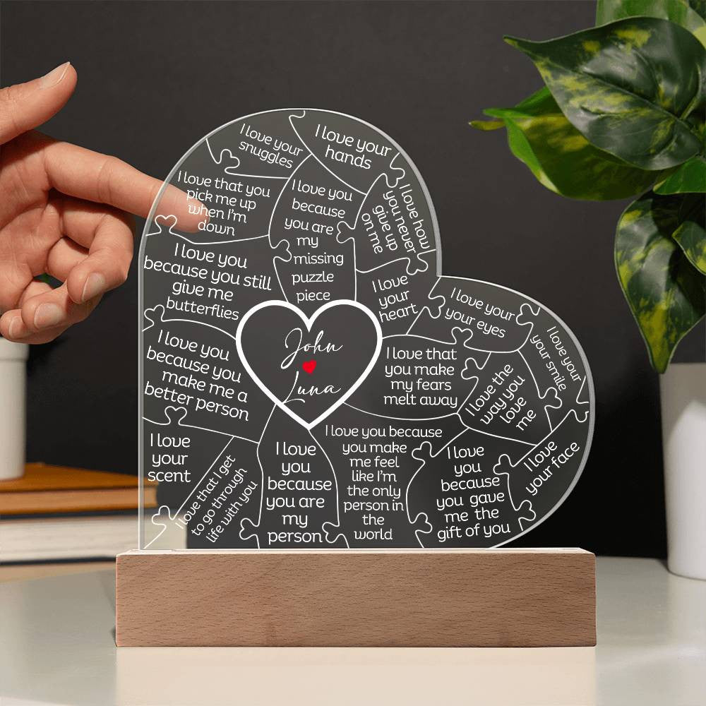 Personalized Puzzle I Love You Because Heart Plaque