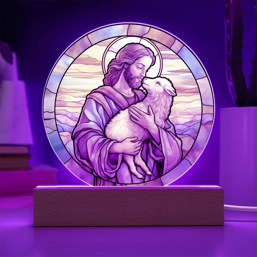 Jesus and His Sheep Stained Glass Style Plaque