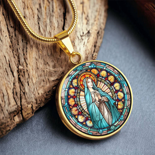 Personalized Virgin Mary Grandma Medallion Necklace