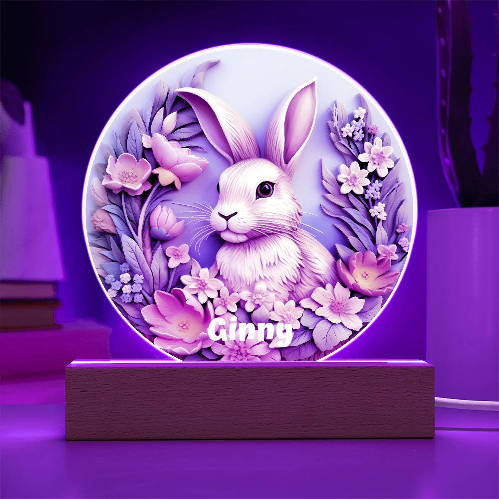 Personalized 3D Look Floral Easter Bunny Night Light Plug In