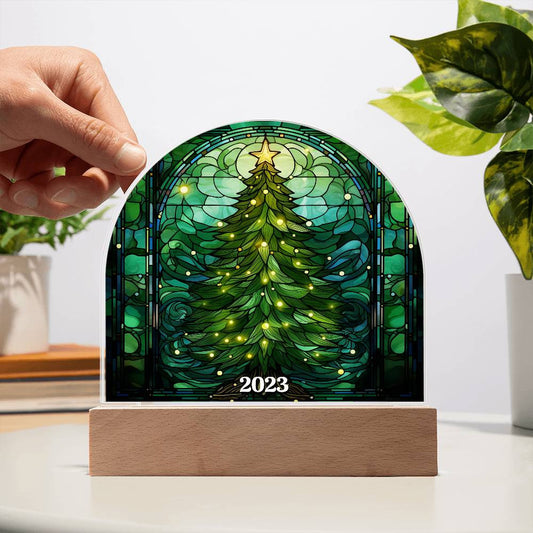 2023 Christmas Tree Stained Glass Style Acrylic Plaque