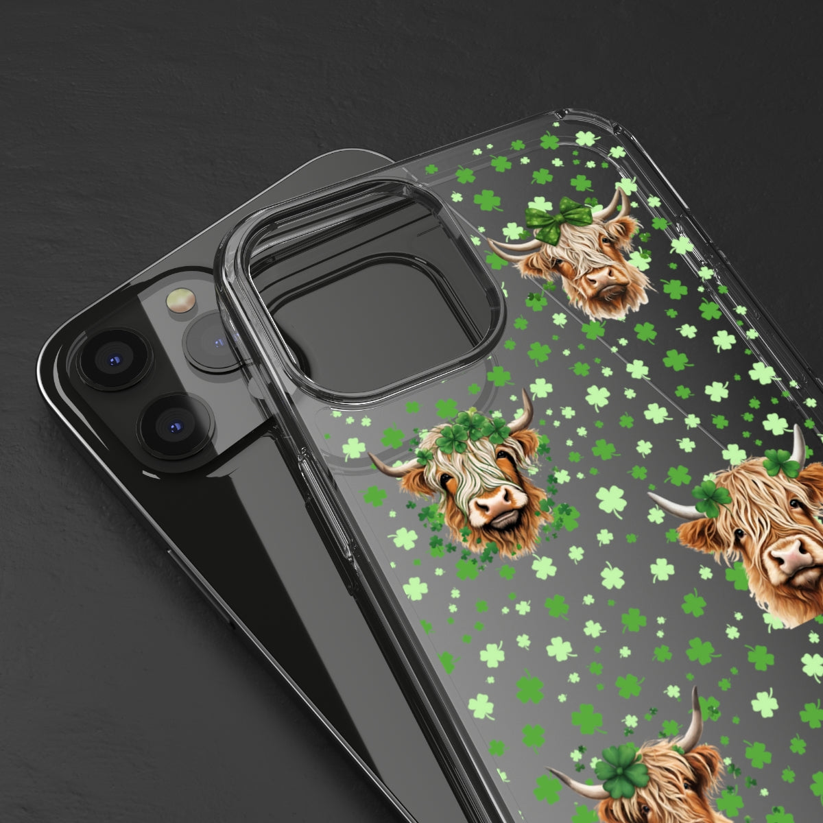 Shamrock Higland Cow Clear Phone Case