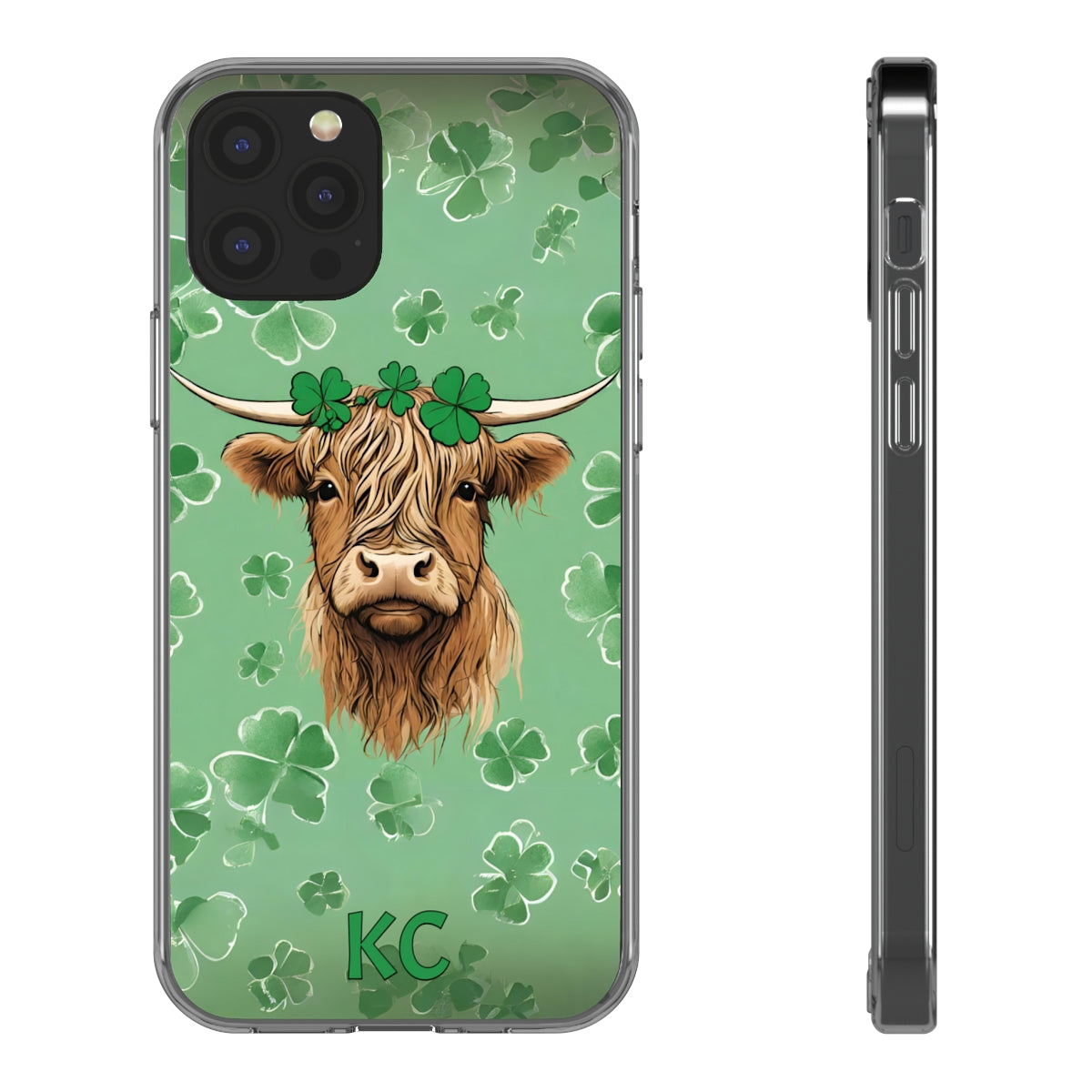 Higland Cow Shamrock Clear Phone Case - iPhone 12 Mini - iPhone 13 Pro Max, Samsung s21 - Samsung s21 Ultra