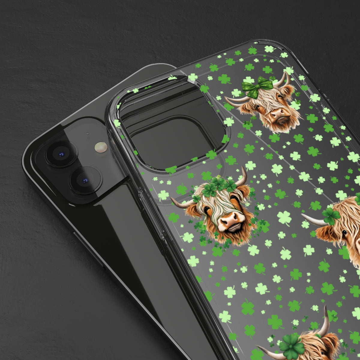 Shamrock Higland Cow Clear Phone Case