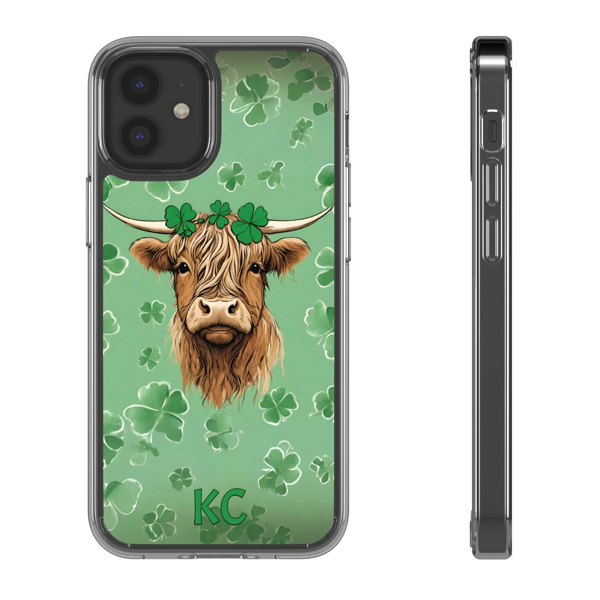 Higland Cow Shamrock Clear Phone Case - iPhone 12 Mini - iPhone 13 Pro Max, Samsung s21 - Samsung s21 Ultra