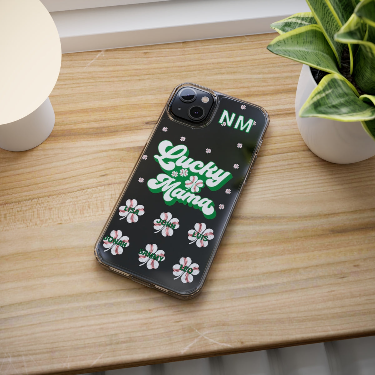 Personalized Baseball Lucky Mama Shamrock Clear Phone Case - Samsung Galaxy 21 - s22 Ultra iPhone 11 - 14 Pro