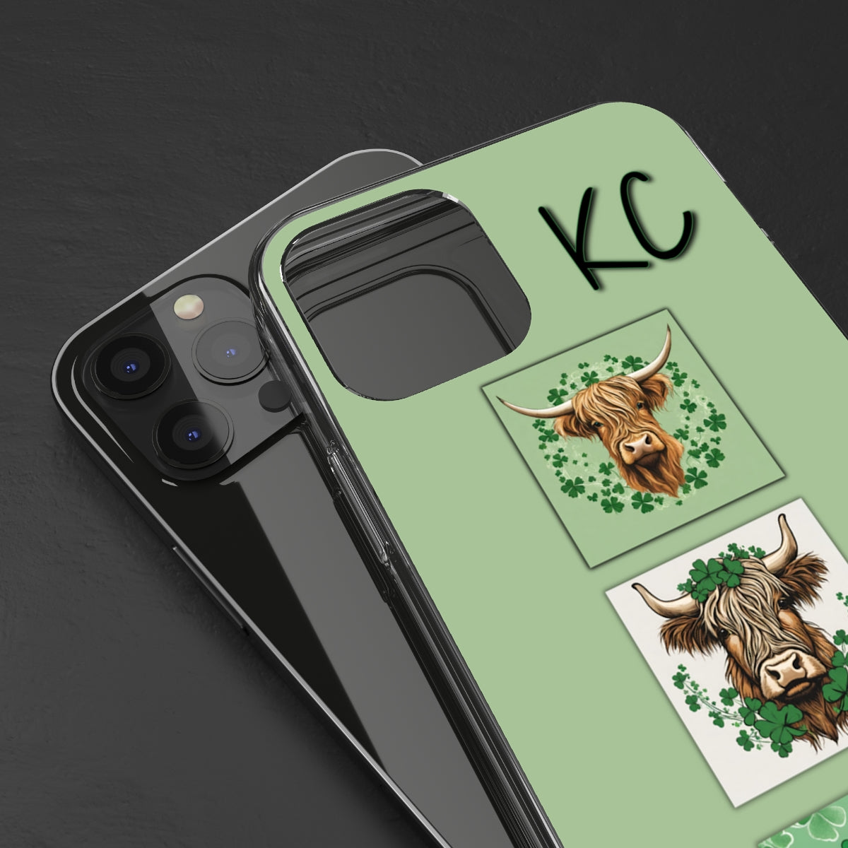 Saint Patrick's Day Highland Cows Clear Phone Case -  iPhone 12 Mini - iPhone 13 Pro Max, Samsung s21 - Samsung s21 Ultra