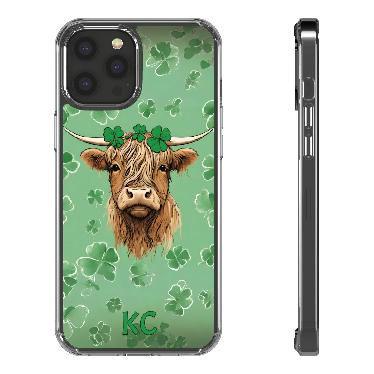 Higland Cow Shamrock Clear Phone Case - iPhone 12 Mini - iPhone 13 Pro Max, Samsung s21 - Samsung s21 Ultra