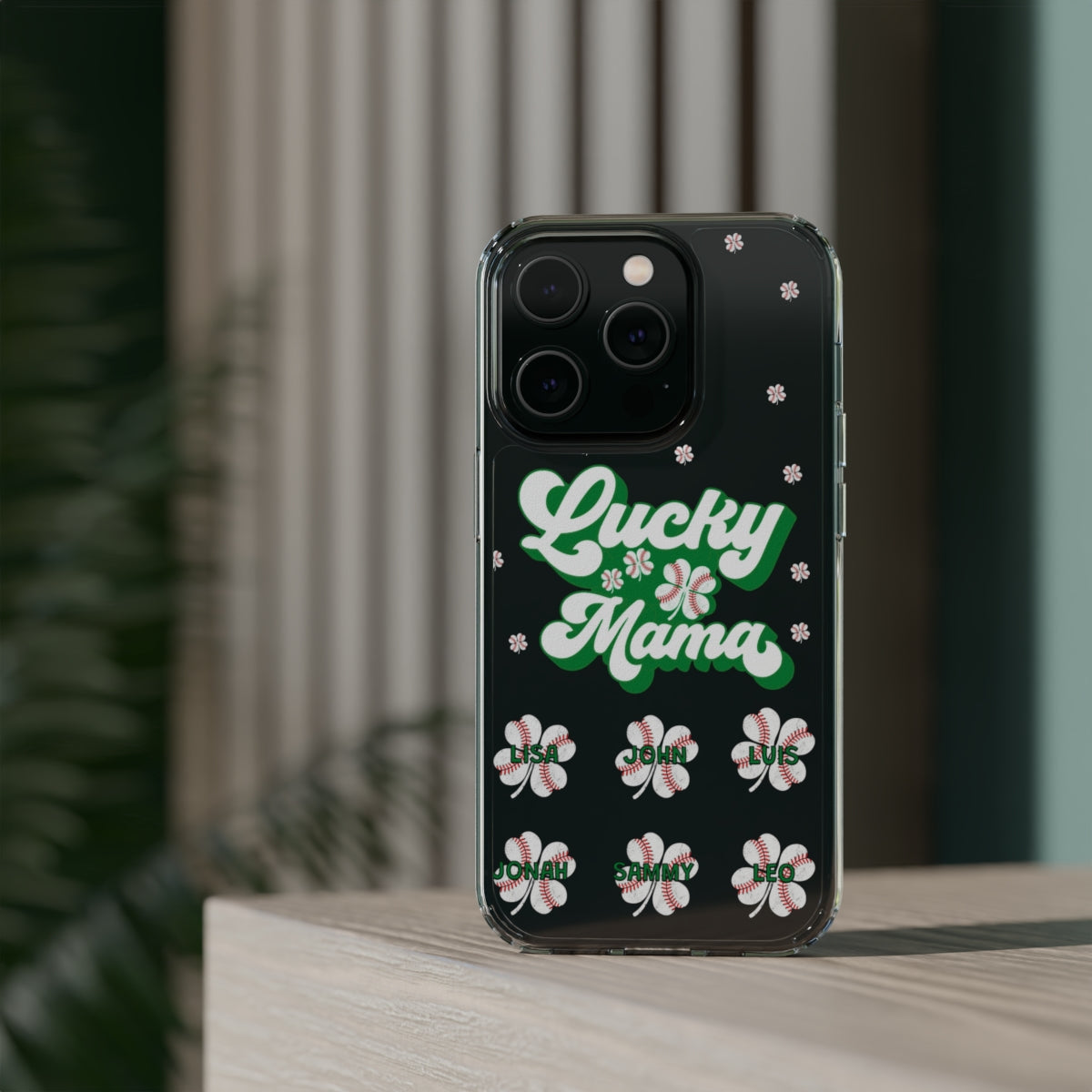 Personalized Baseball Lucky Mama Shamrock Clear Phone Case - Samsung Galaxy 21 - s22 Ultra iPhone 11 - 14 Pro