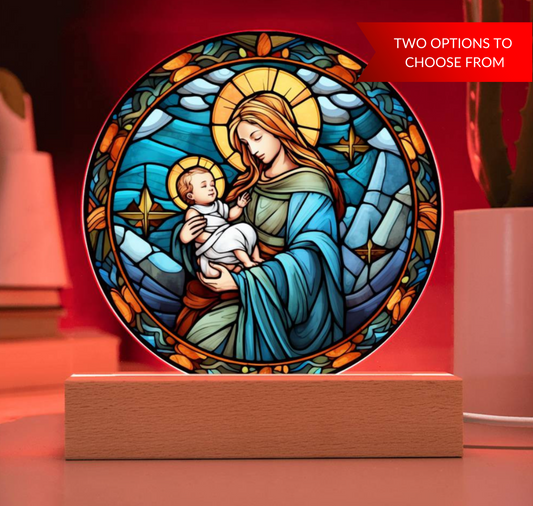 Mary and Baby Jesus Stained Glass Style Plaque