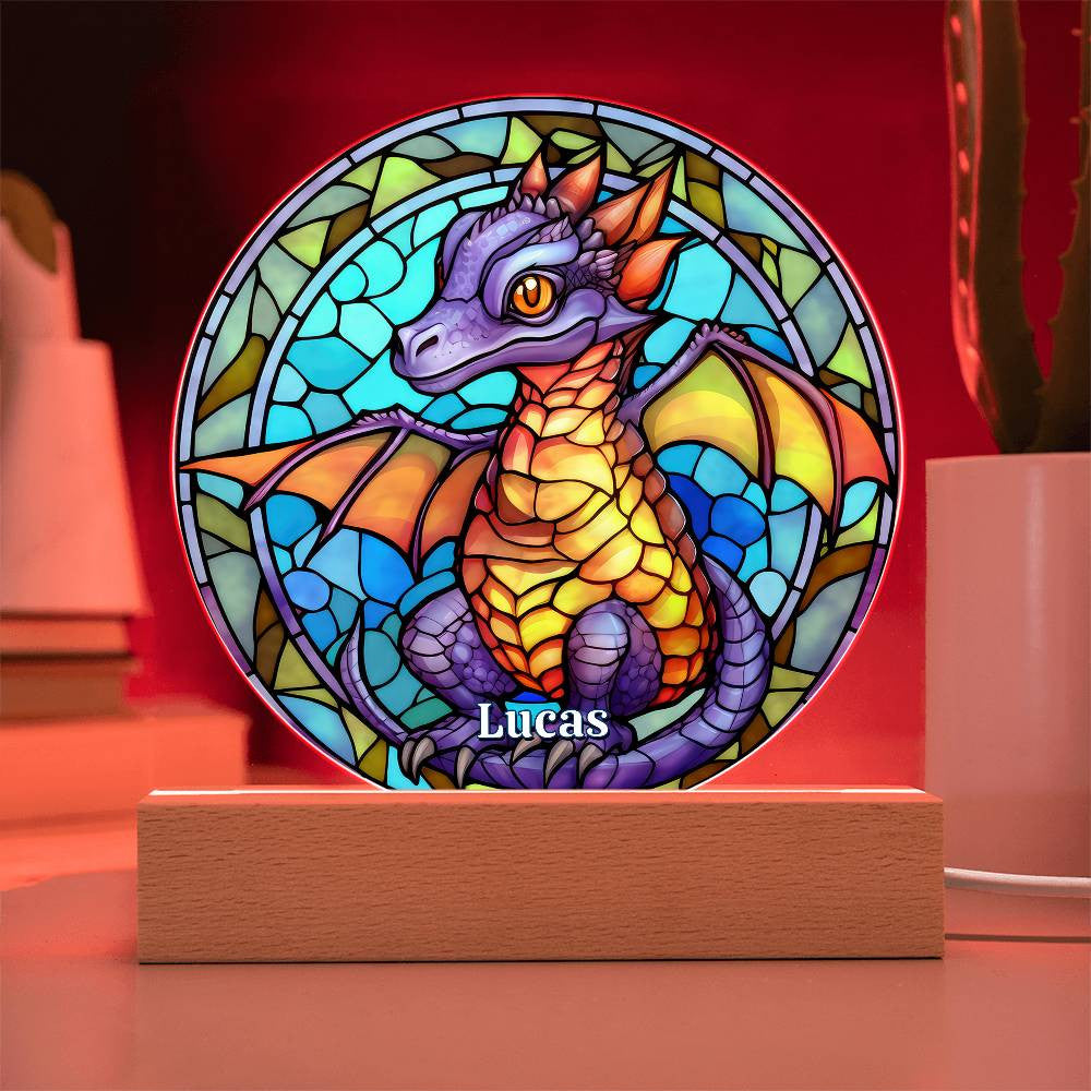 Stained Glass Baby Dragon Plaque and Night Light