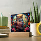 Owl Stained Glass Style Acrylic Square Plaque