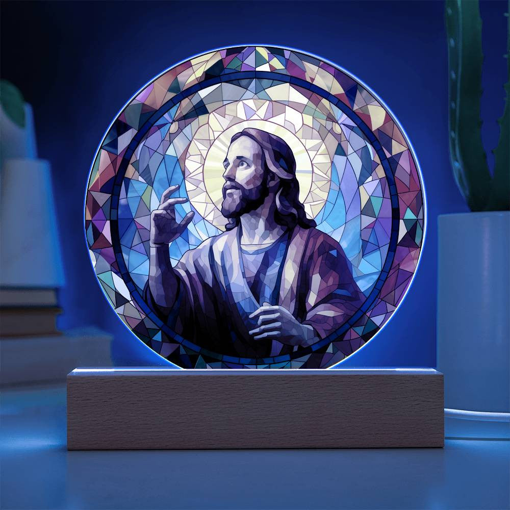 Jesus Stained Glass Style Catholic Plaque