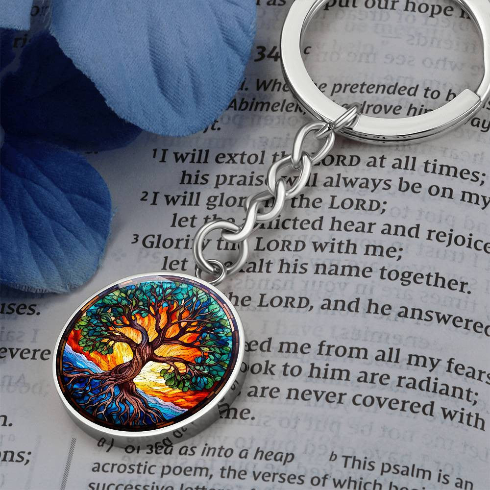 Sunny Tree of Life Stained Glass Necklace or Keychain