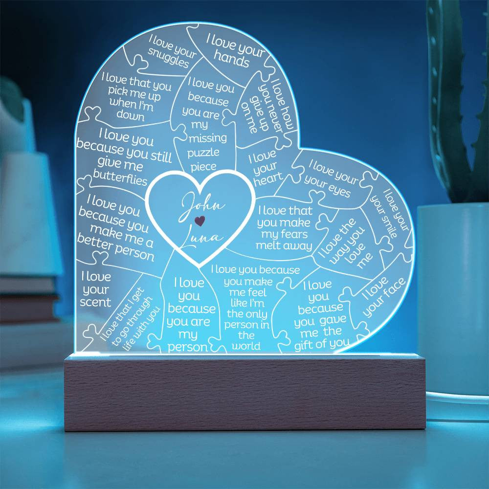 Personalized Puzzle I Love You Because Heart Plaque