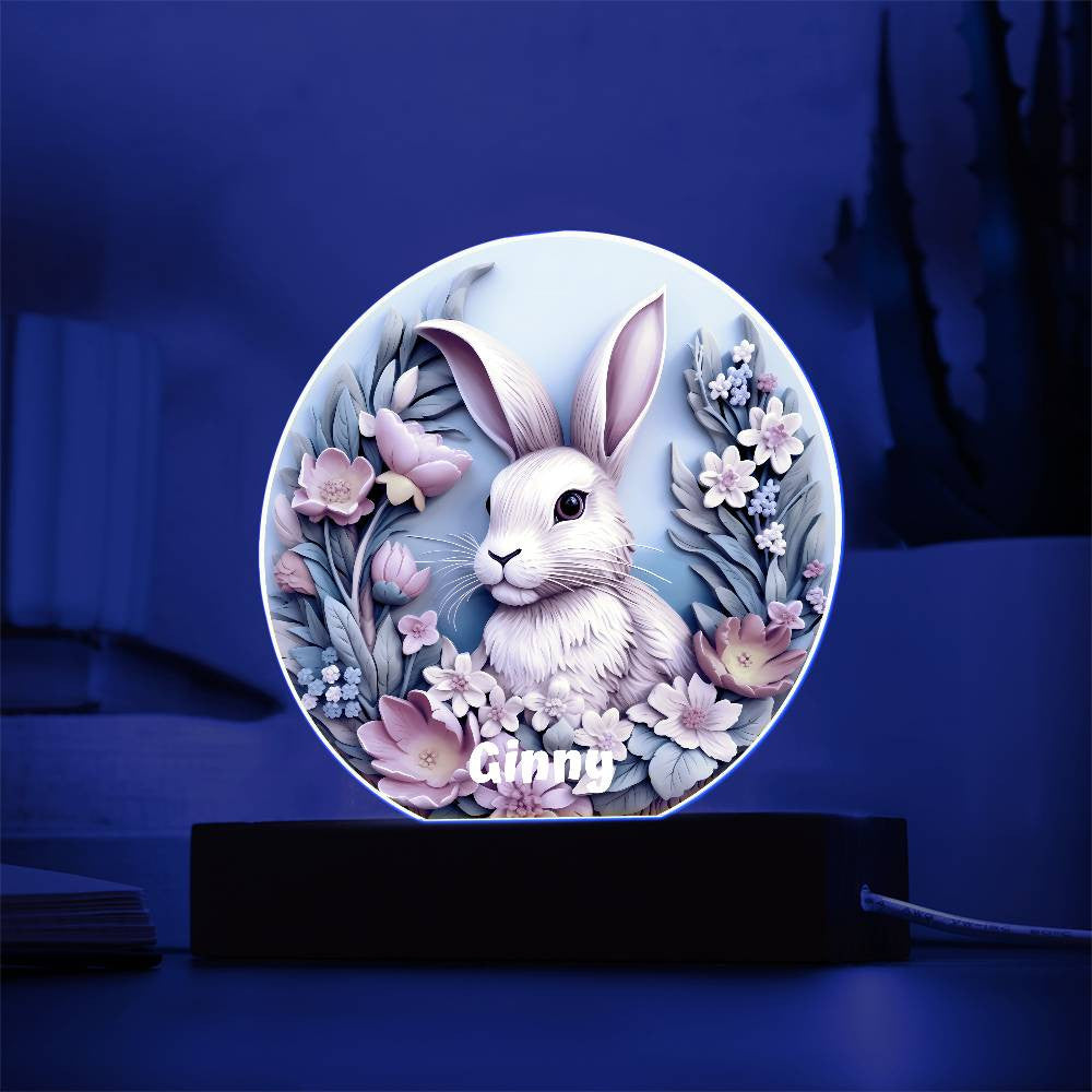 Personalized 3D Look Floral Easter Bunny Night Light Plug In