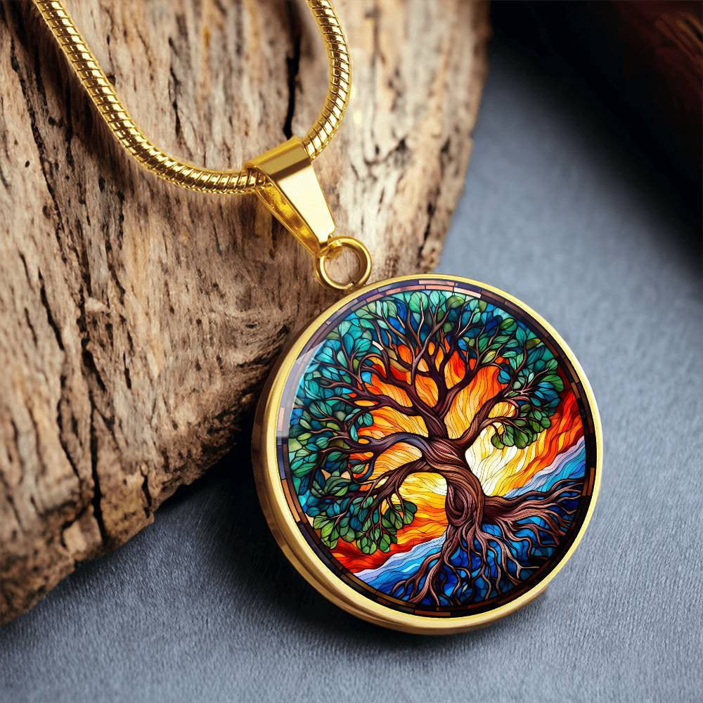 Stained Glass Style Tree of Life Necklace