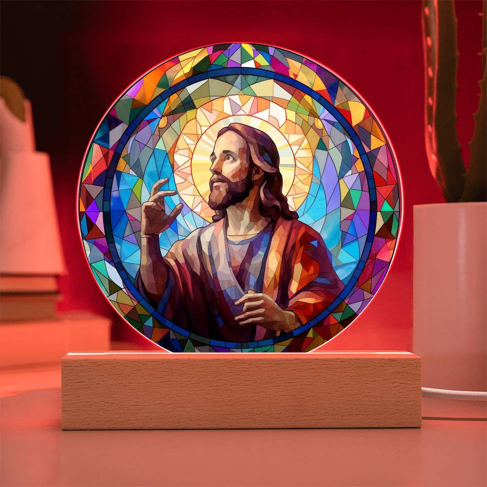 Jesus Stained Glass Style Catholic Plaque