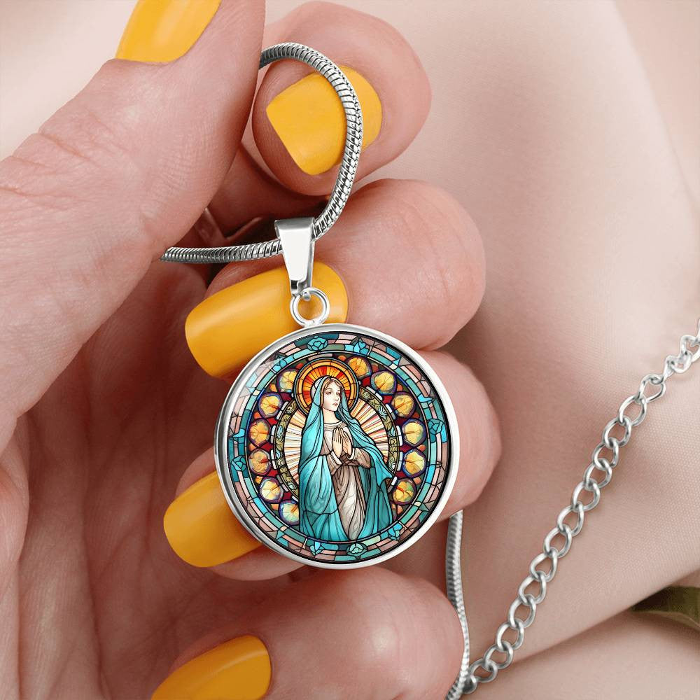 Personalized Virgin Mary Grandma Medallion Necklace