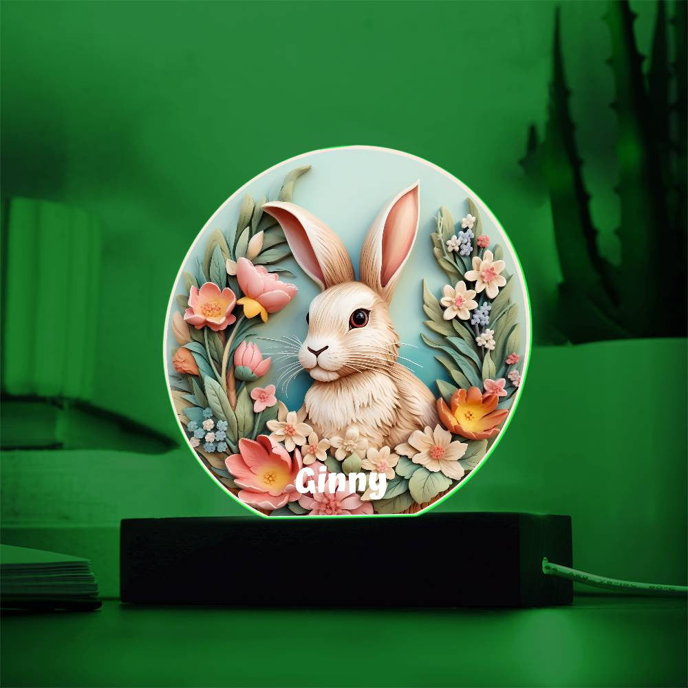 Personalized 3D Look Floral Easter Bunny Night Light Plug In