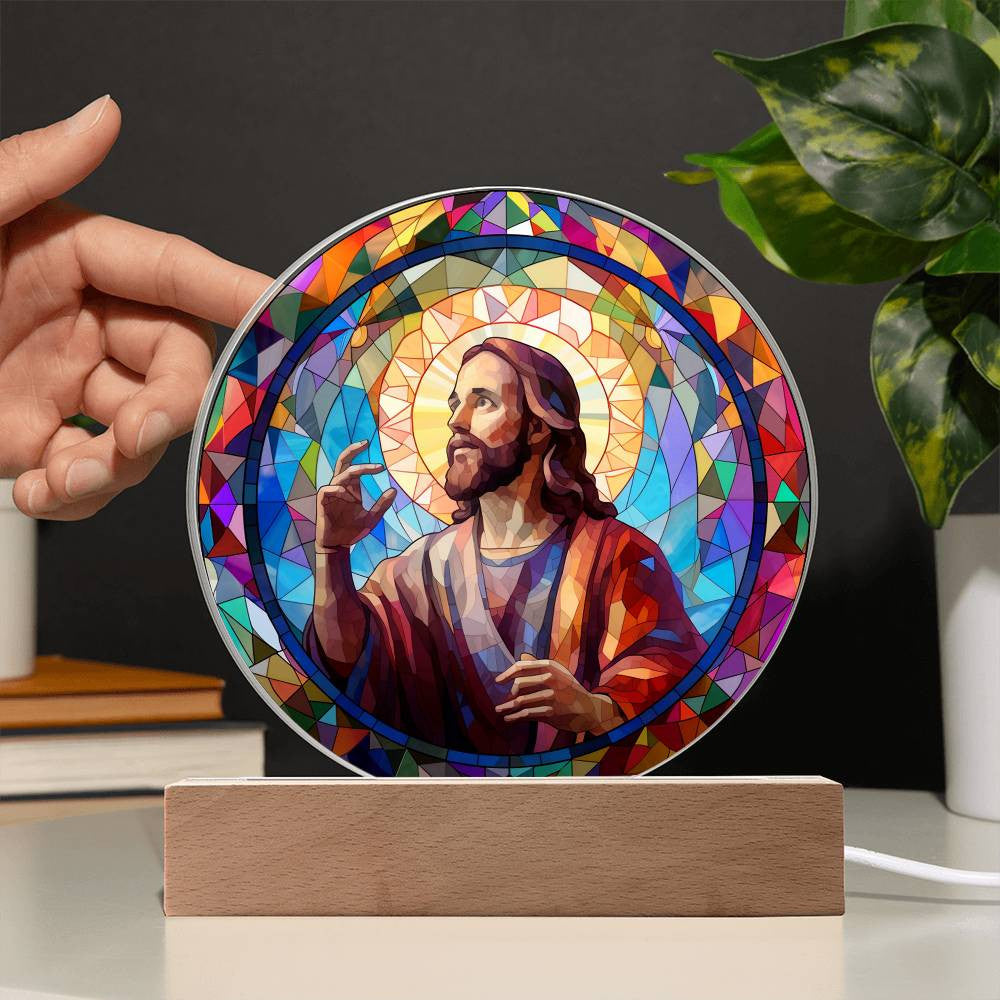 Jesus Stained Glass Style Catholic Plaque