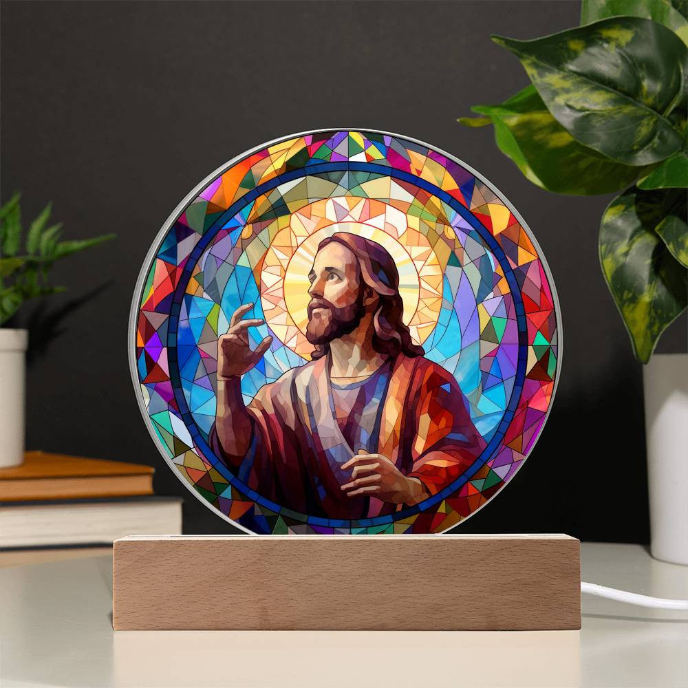 Jesus Stained Glass Style Catholic Plaque