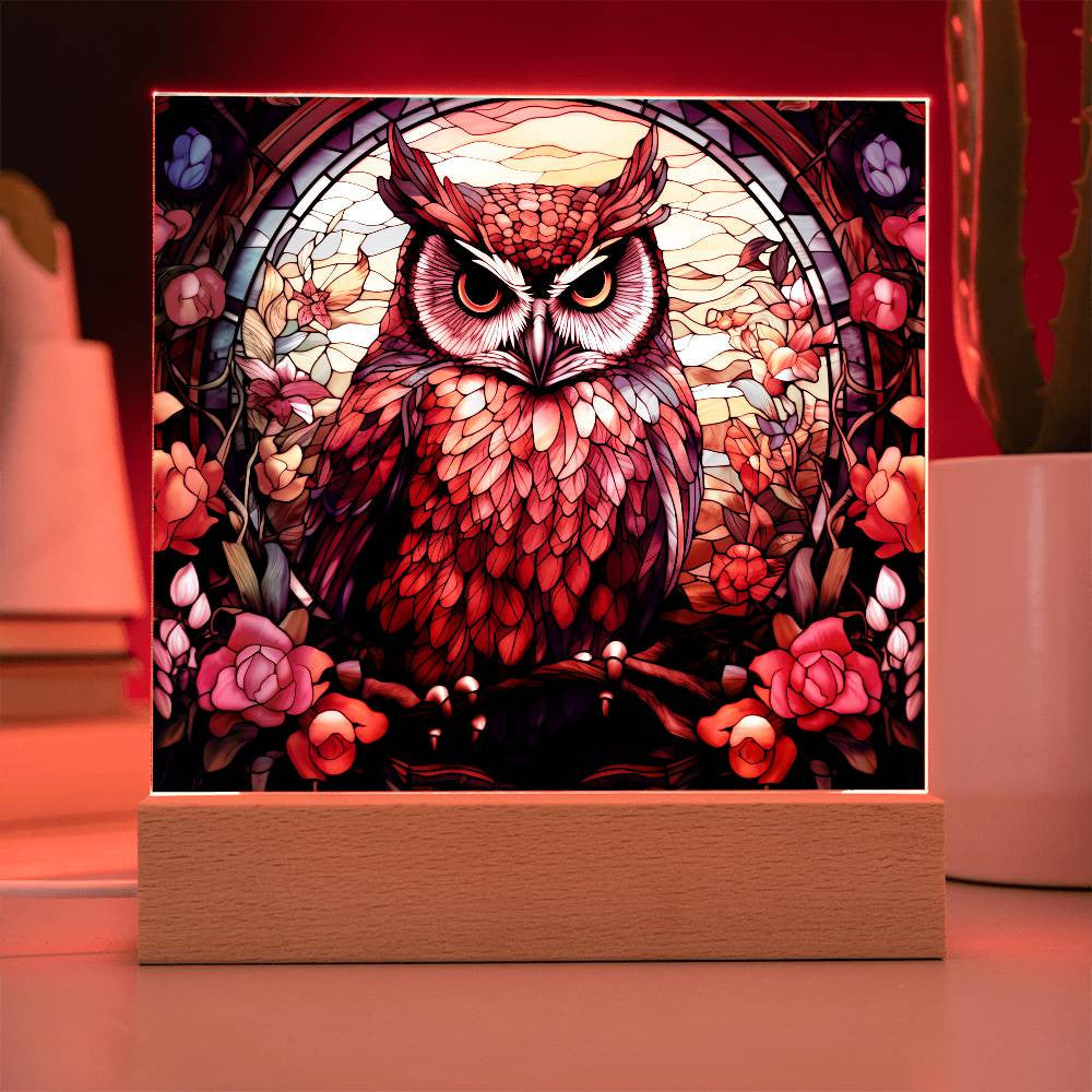 Owl Stained Glass Style Acrylic Square Plaque