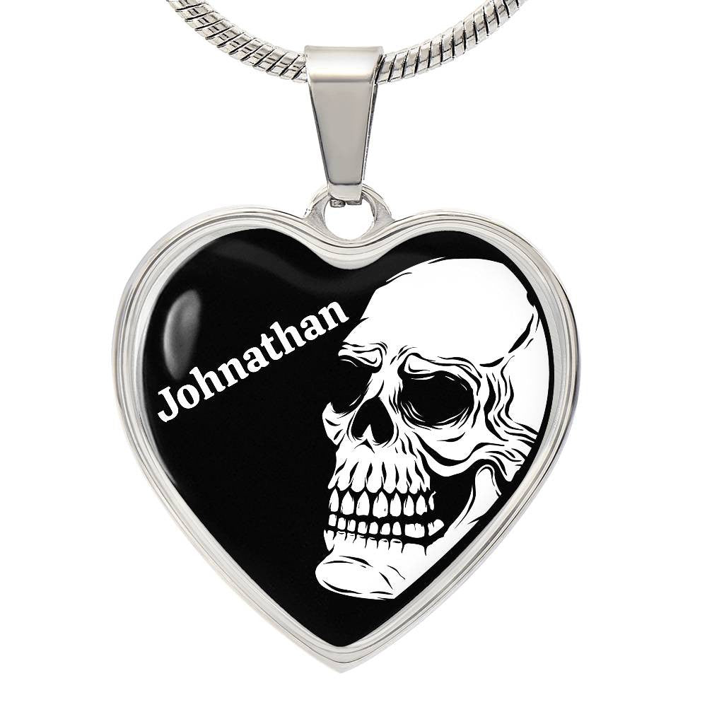 Skull Heart with Name Pendant Necklace