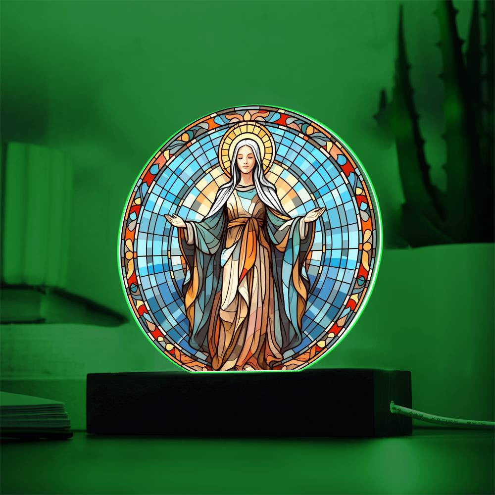 Orthodox Catholic Blessed Virgin Mary Stained Glass Style Plaque