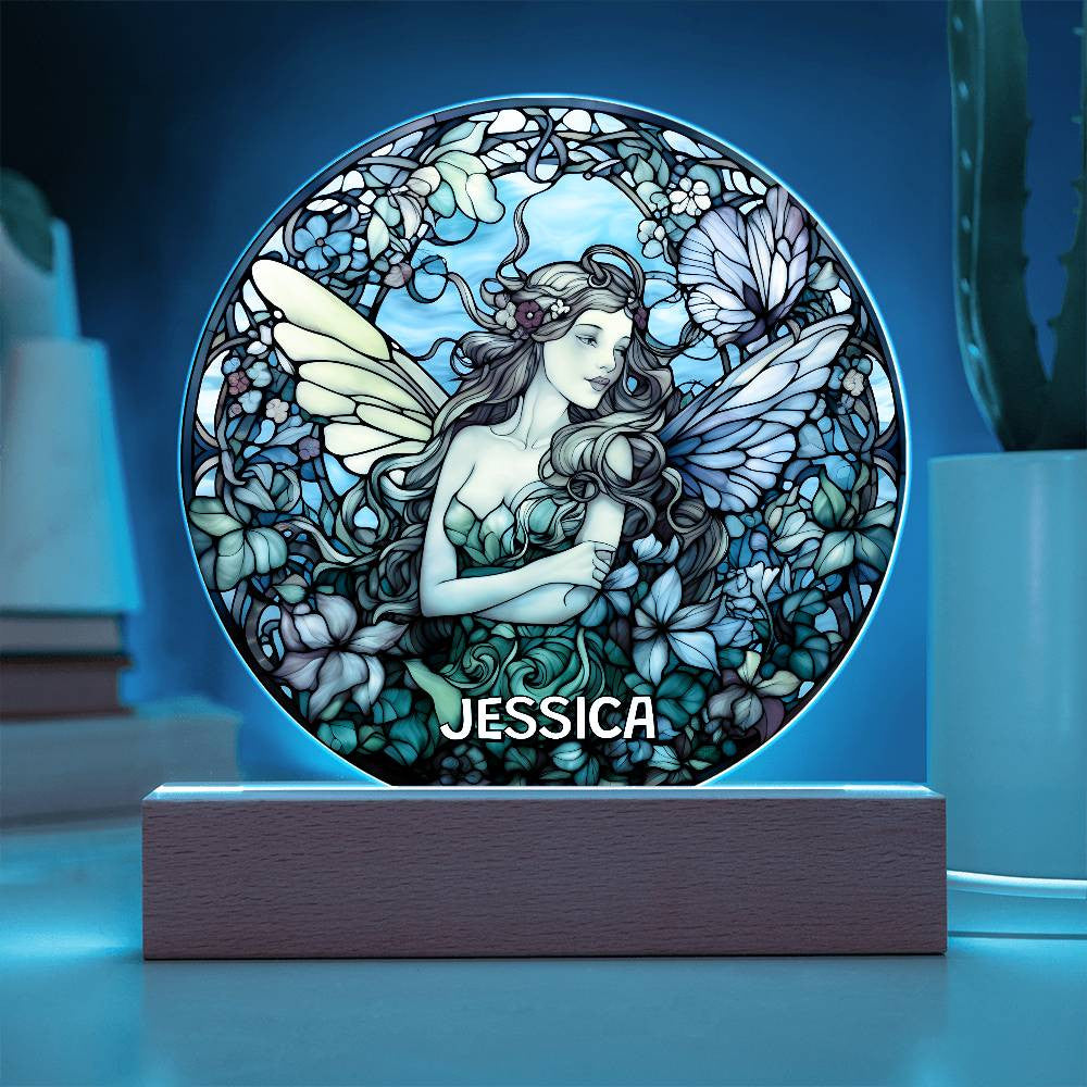 Personalized Fairy in Garden Stained Glass Plaque