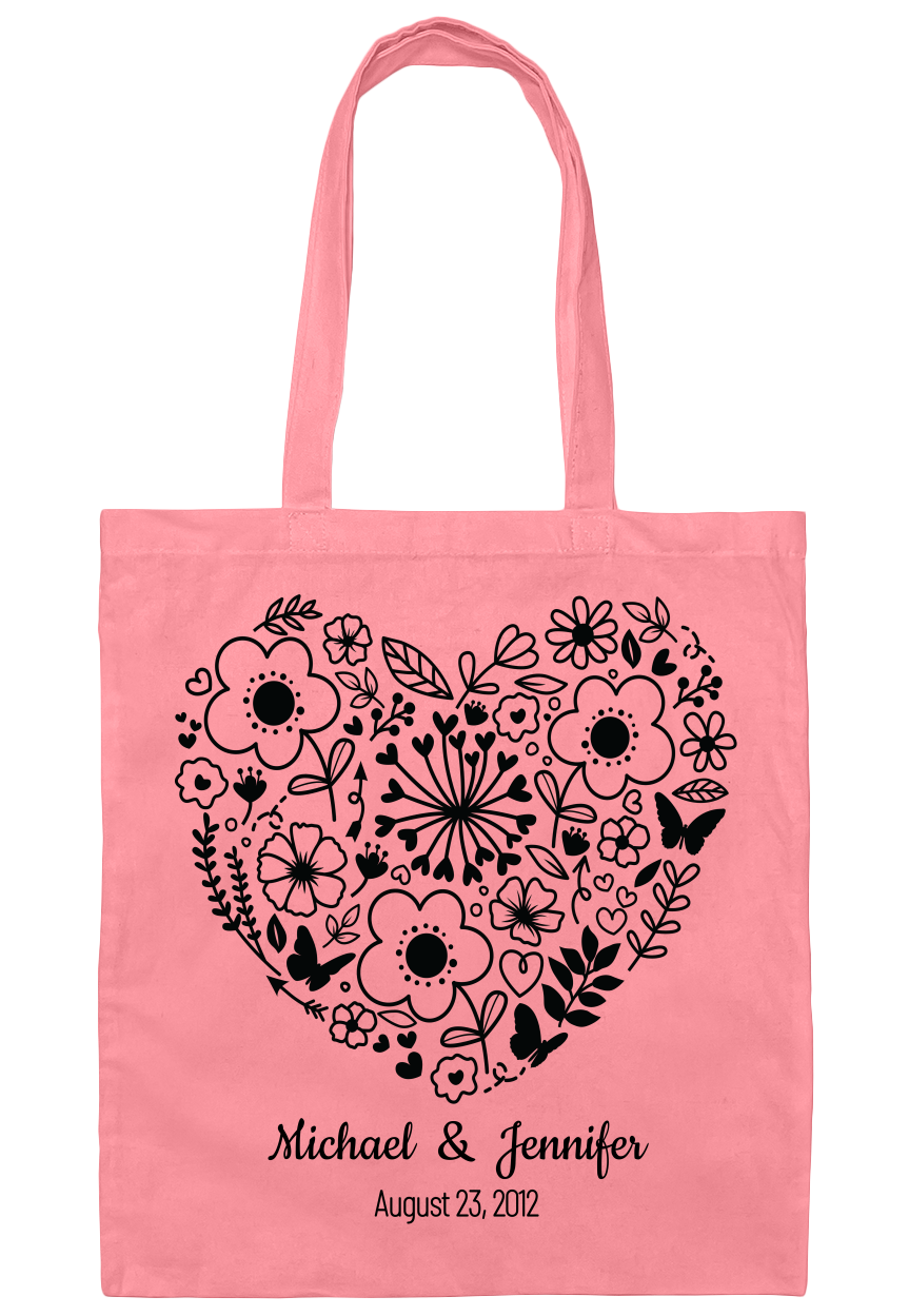 Personalized Canvas Tote Bag - Pink, White and Beige