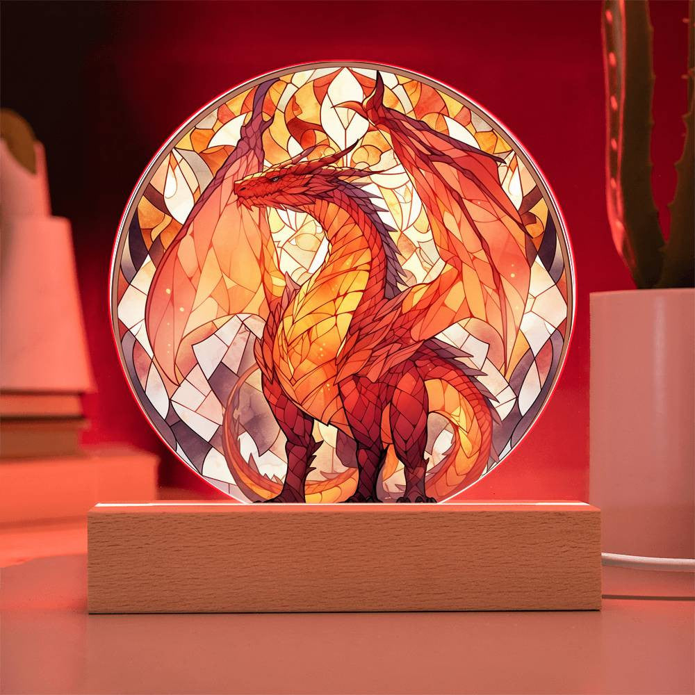 Red Dragon Stained Glass Plaque and Night Light