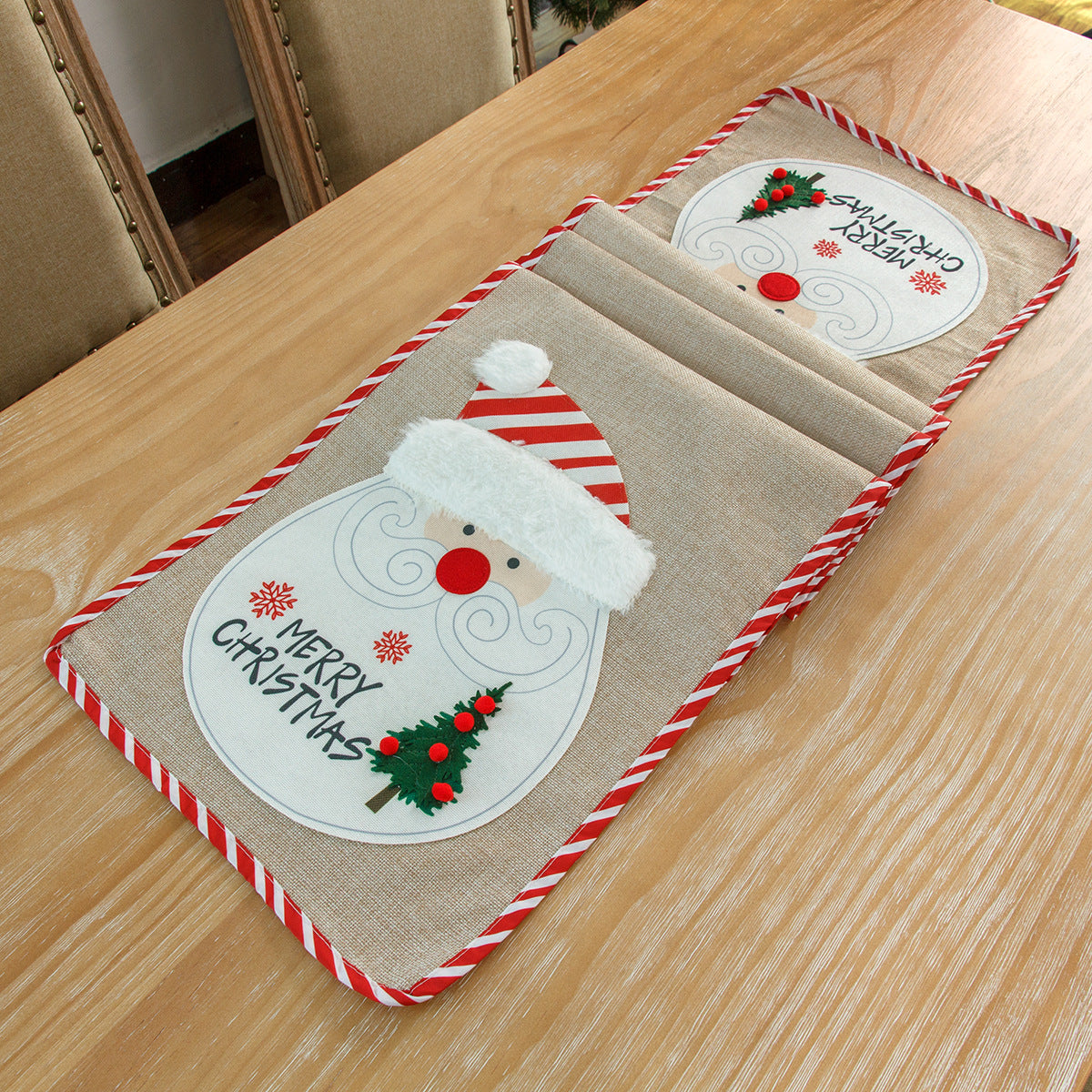 Linen Cartoon Santa Claus Table Runner