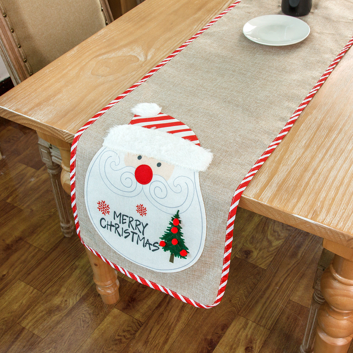 Linen Cartoon Santa Claus Table Runner