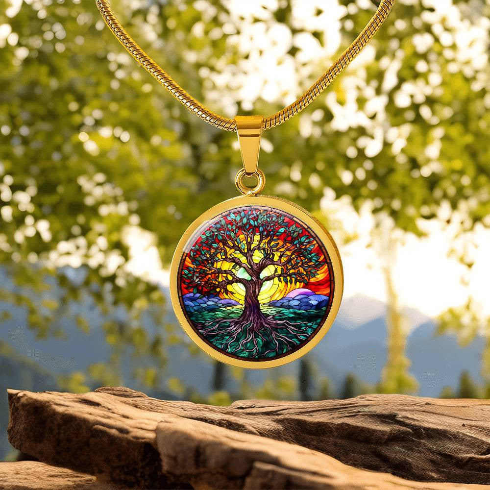 Stained Glass Style Tree of Life Necklace