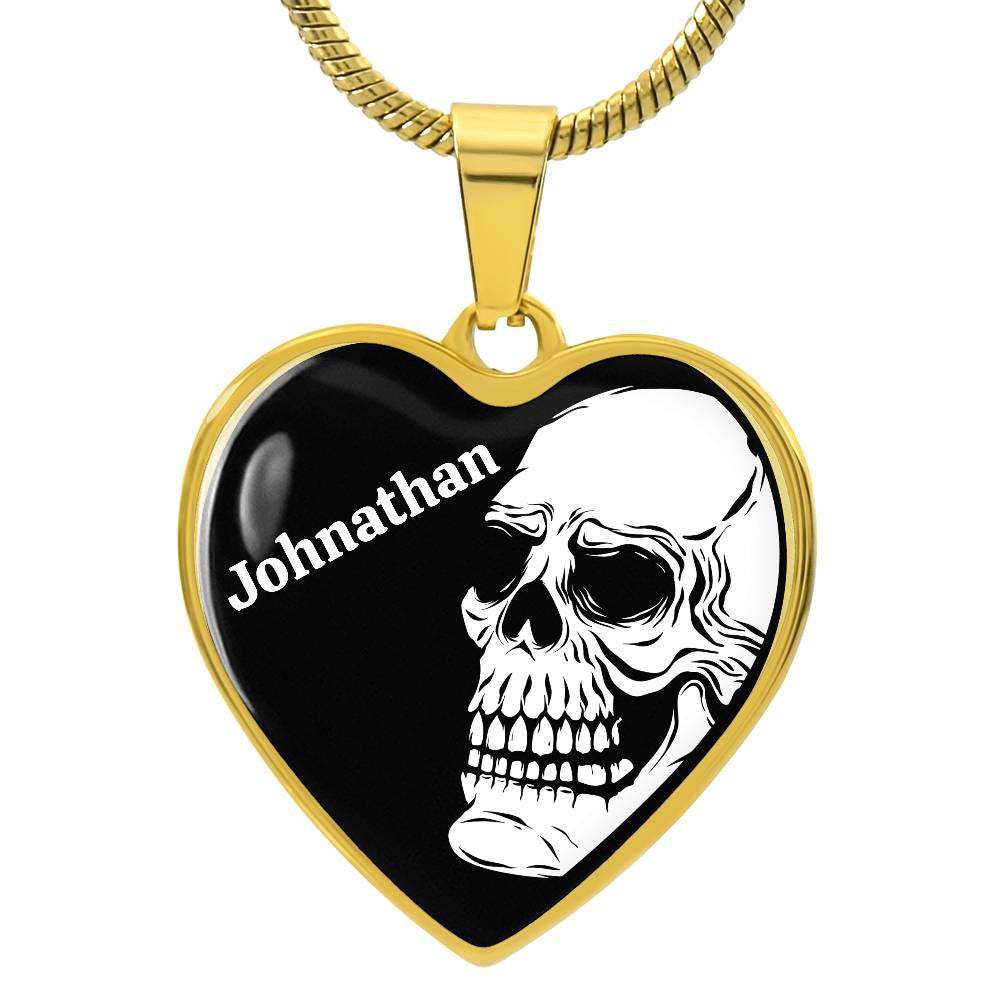 Skull Heart with Name Pendant Necklace